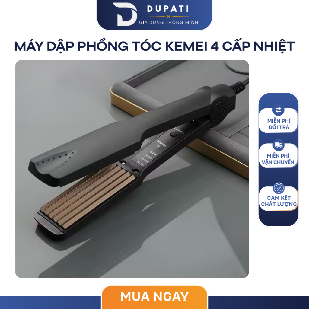 Máy Dập Phồng Tóc Kemei 4 Cấp Nhiệt , Phồng Tự Nhiên, Giữ Nếp Bền