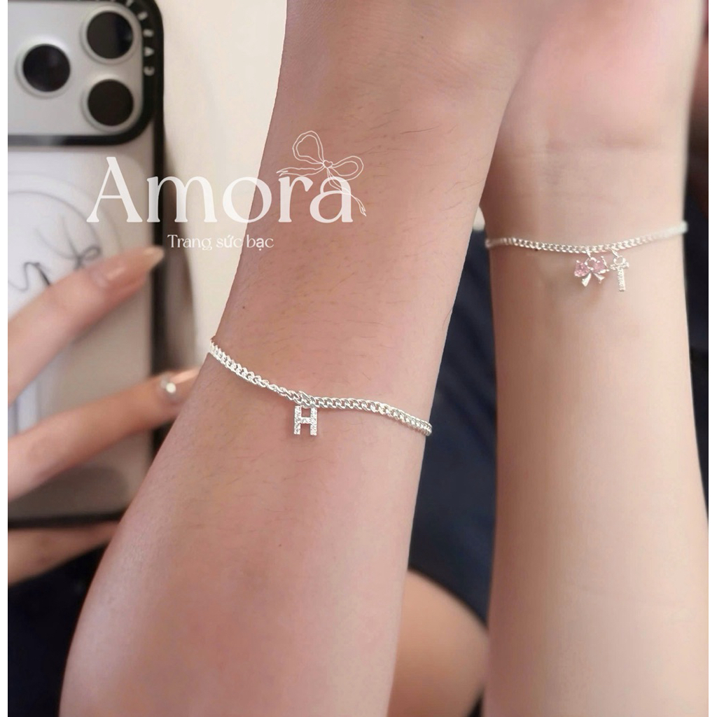 ( TẶNG HỘP DA) Lắc đôi tình yêu AMORA lắc đôi nam nữ basic charm tên AMORA JEWELRY LĐ017