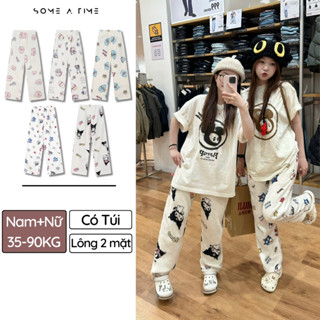   Hàng Sẵn+Có Túi Quần Lông Hoạt Hình Sometime Shin Kuromi Hellokitty Quần Ngủ Nỉ Bông Có Túi Siêu Ấm Mùa Đông 