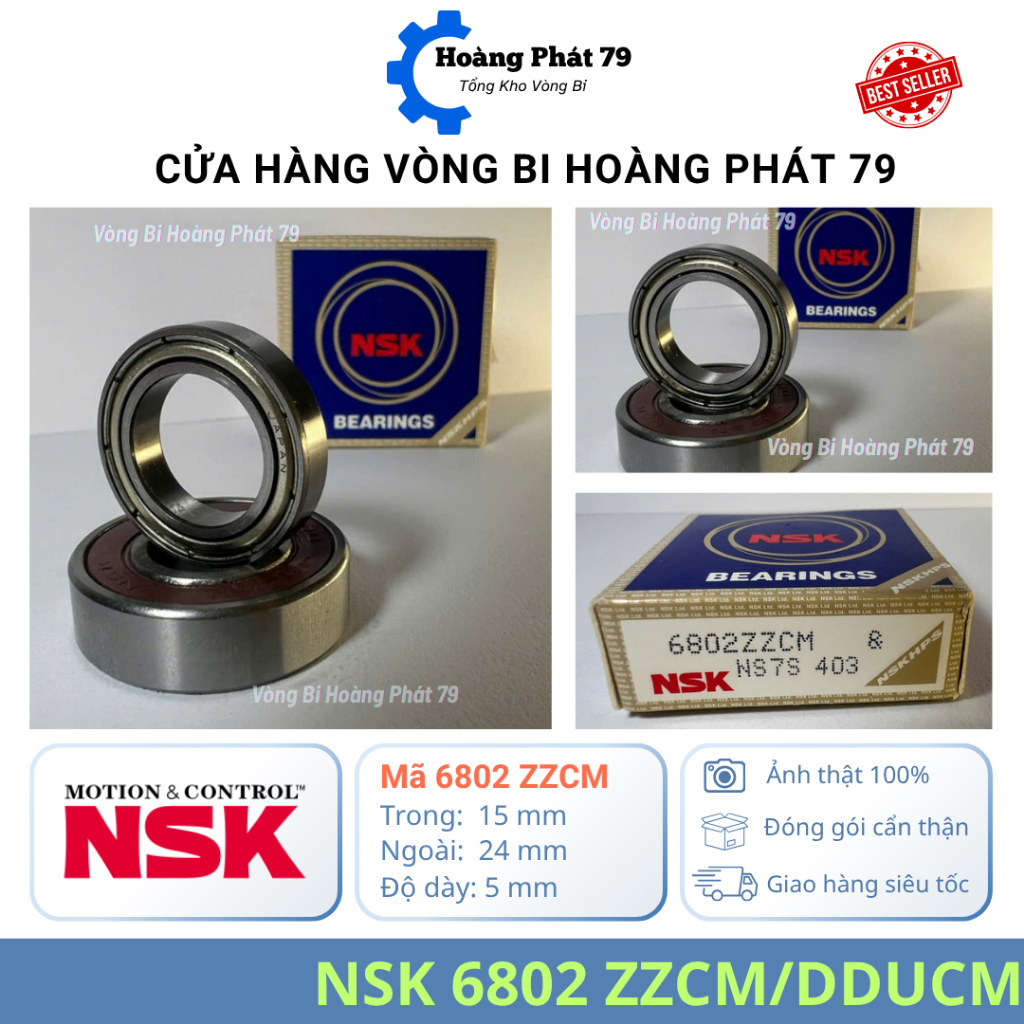| CHÍNH HÃNG | Vòng Bi NSK 6802 [ZZ/2RS] Nắp Sắt/Nhựa – Bạc Đạn 6802 Dùng Motor Công Nghiệp, Máy Bơm