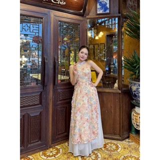  Set áo dài hoa cổ yếm viền bèo chân váy voan tơ Ảnh thật sẵn 