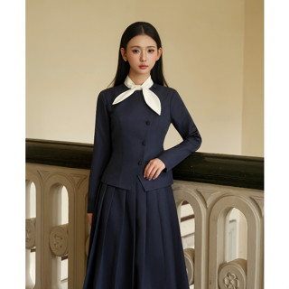  GERME Set đồ nữ Áo kiểu nữ Yumes khuy lệch phối cổ trắng thắt nơ AVNT112503,Chân váy nữ Lecea xếp ly dáng dài VVNT112501 