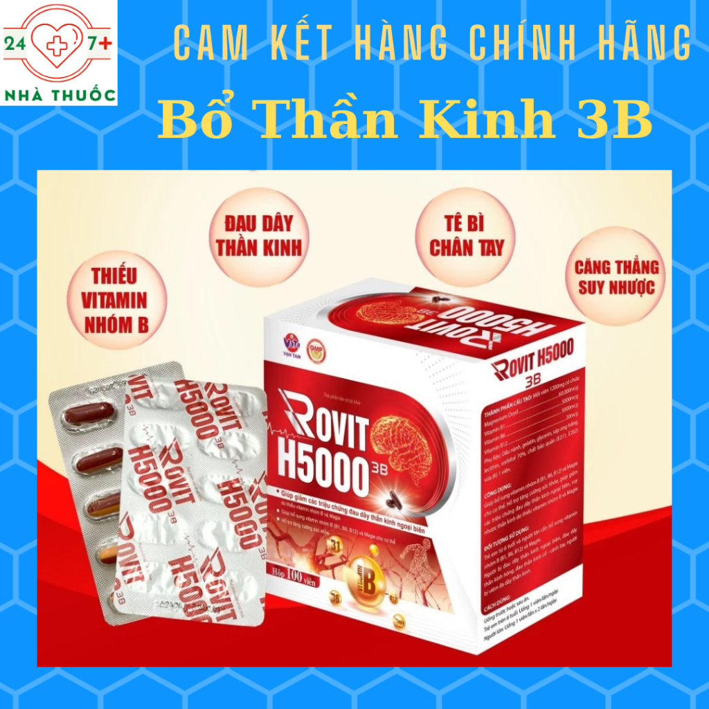 Bổ Thần Kinh ROVIT H5000 3B (HD 2028) - Giúp Giảm Tê Bì Chân Tay, Giảm Căng Thẳng Mệt Mỏi - 100Viên