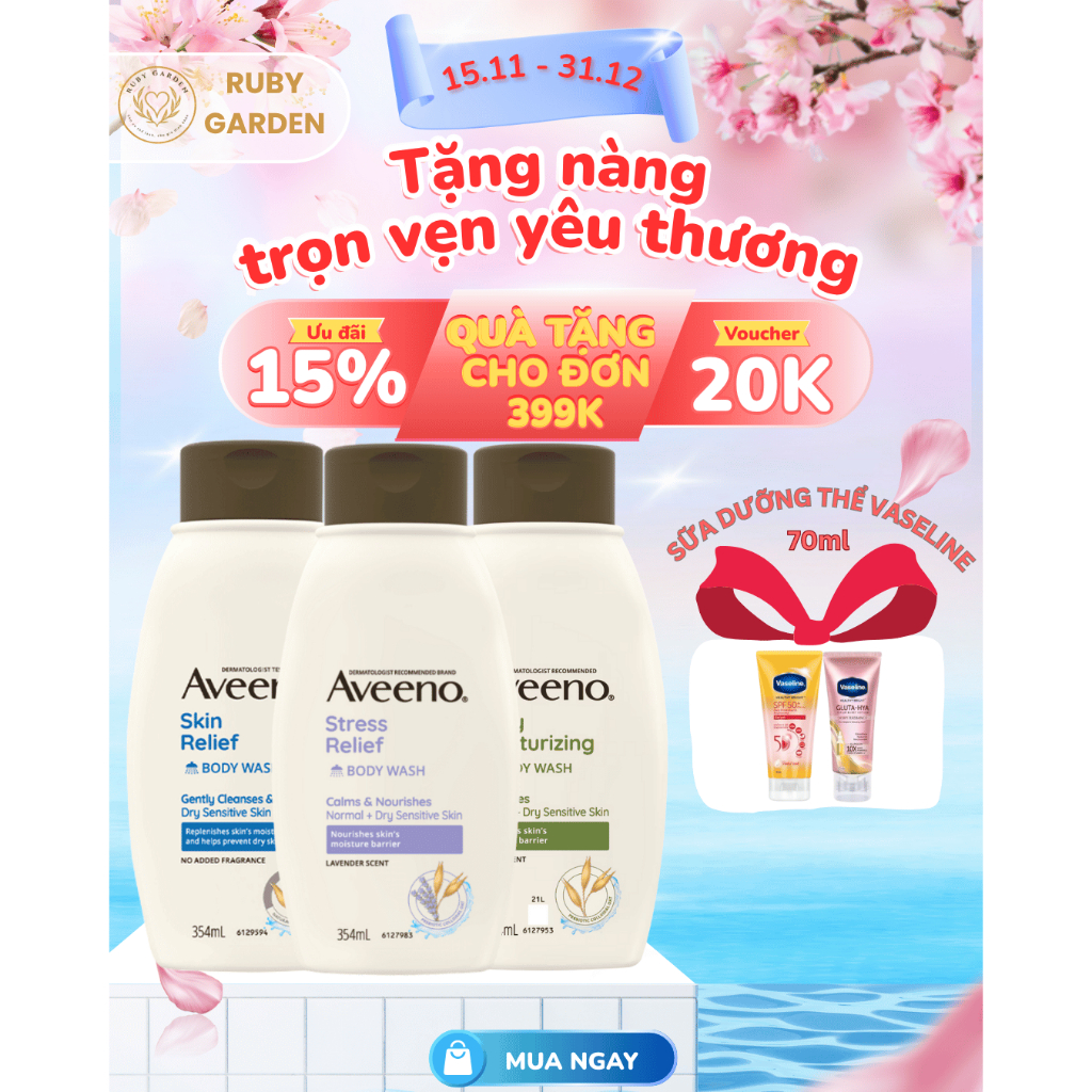 [NK Thái, Date 8/2026] Sữa Tắm dưỡng ẩm, thư giãn làn da AVEENO Moisturizing | Stress Relief 354ml -