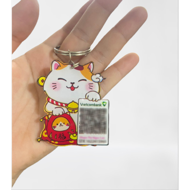 Móc khóa QR in hình mèo thần tài, in mã qr chất liệu mica siêu đẹp.