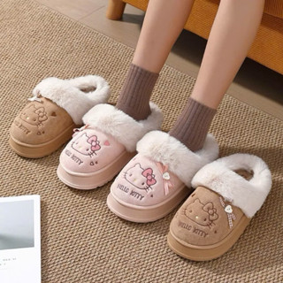  Dép Sục Bông Cổ Lông Thêu Chữ Hello Kitty Hàng Quảng Châu Cao Cấp Siêu Xinh 