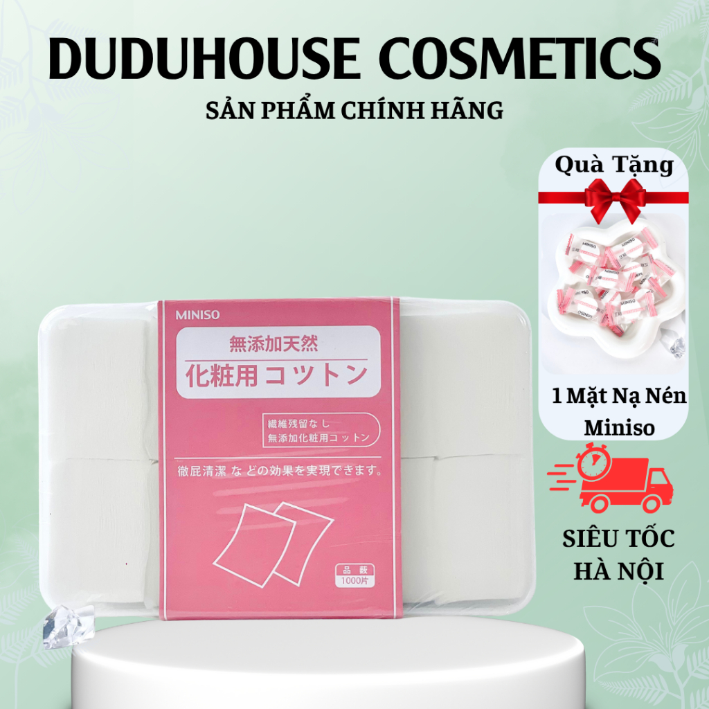 Bông tẩy trang Miniso 1000 miếng Nhật Bản Duduhouse
