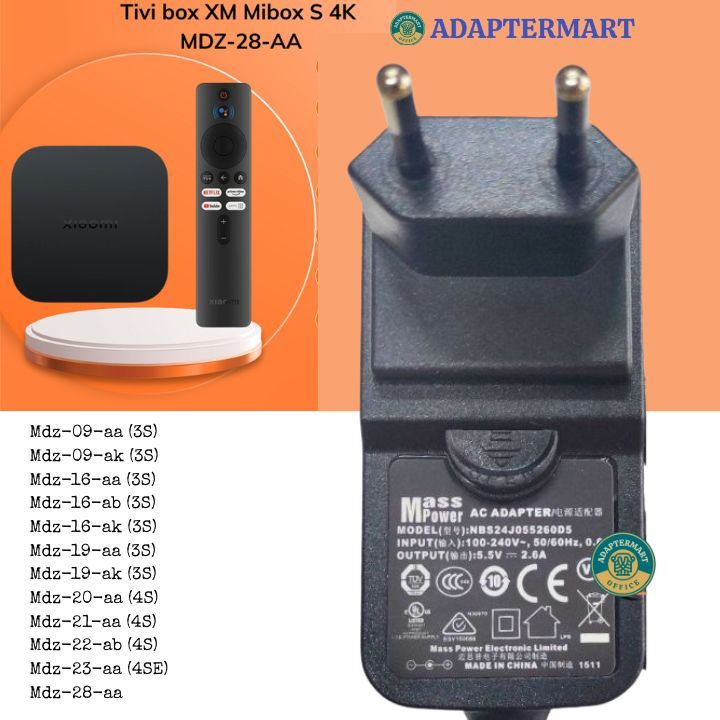 Adapter nguồn cho Android Tivi Box Xiaomi Mi box 3 Xmrm-002 MDZ-16-AB, nguồn MIBox S 4K