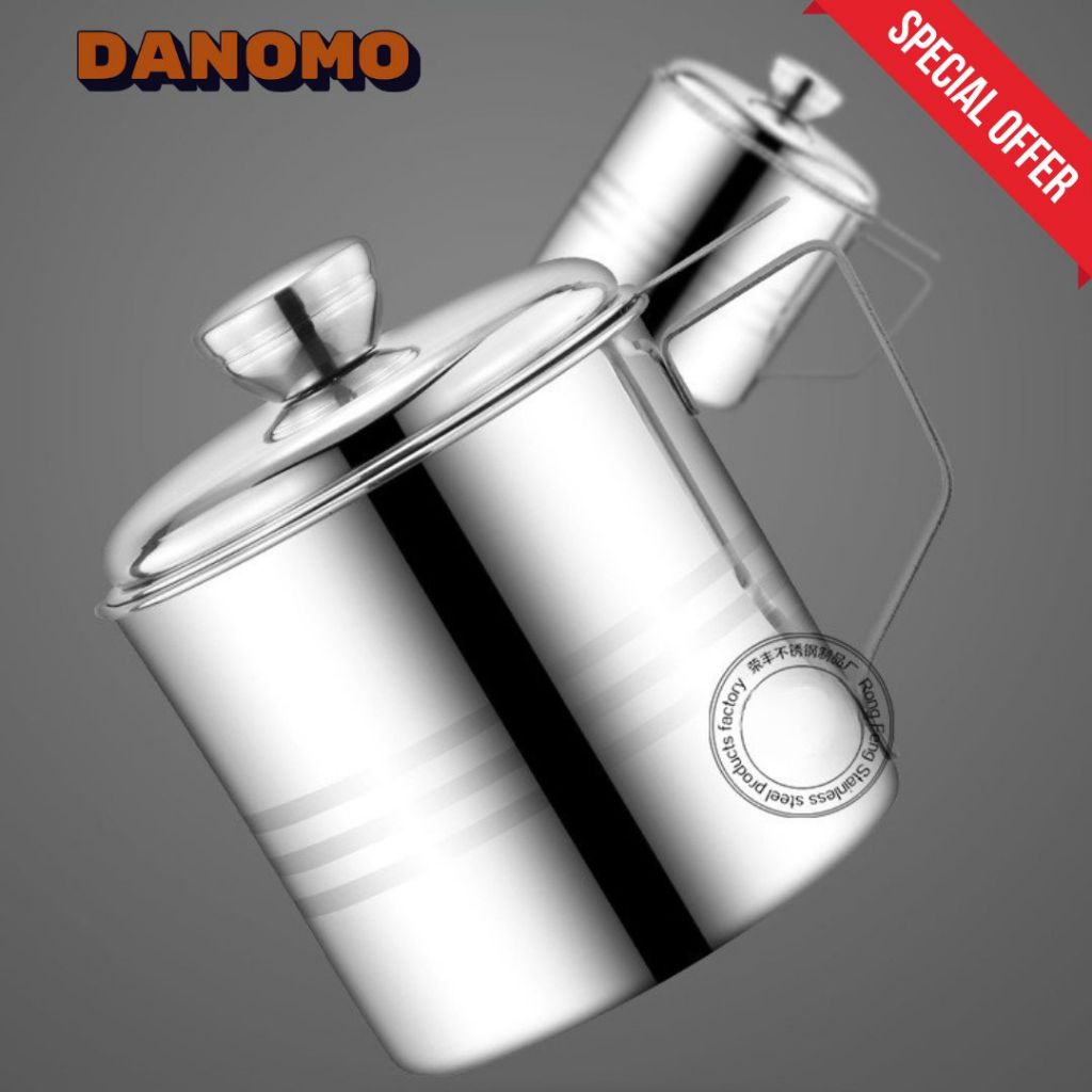 Bình Đựng Dầu Ăn 1.3L Kèm Lưới Lọc Dầu Mỡ Thừa, Ca Lọc Dầu Inox 304 Chống Bụi Tiện Dụng