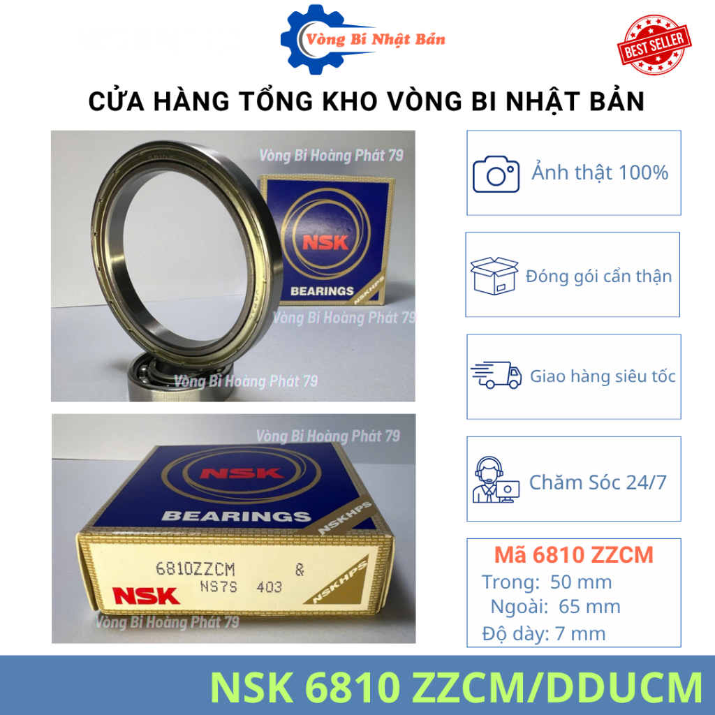 | 5 VIÊN | Vòng bi, bạc đạn NSK 6810 ZZCM nắp sắt, DDUCM nắp nhựa kích thước 50 x 65 x 7mm