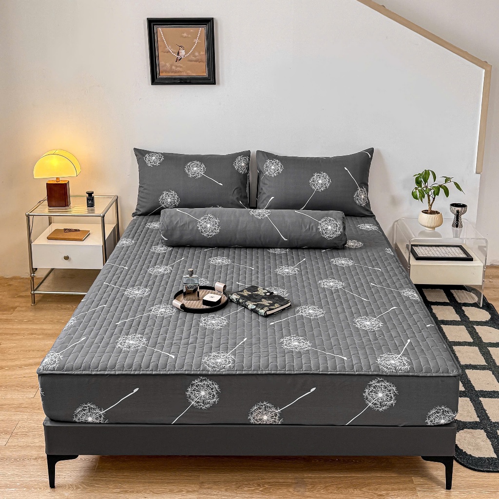 Bộ ga chun trần bông và 2 vỏ gối, ga giường cotton living đủ size nệm 1m6 1m8 2m2