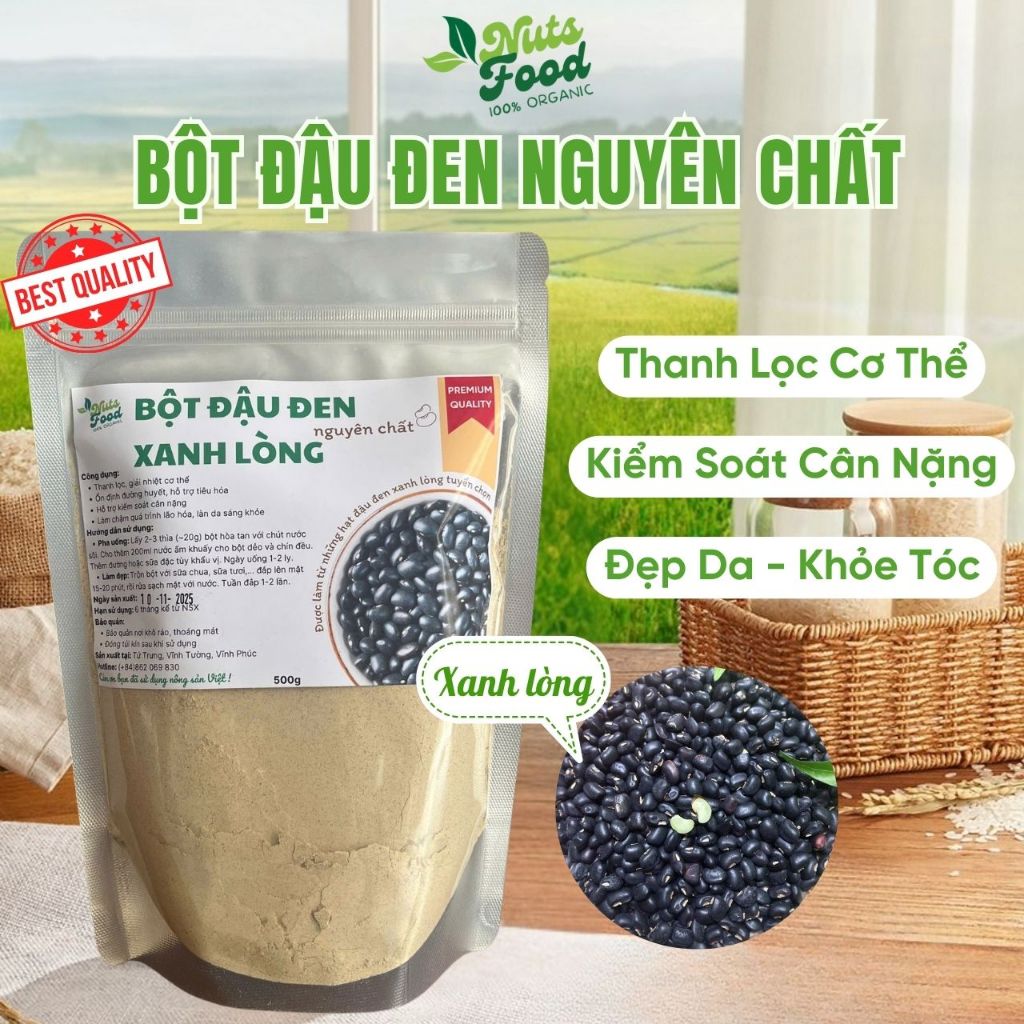 Bột đậu đen xanh lòng nguyên chất Nuts Food - Thanh lọc cơ thể, cải thiện tiêu hóa, bổ máu
