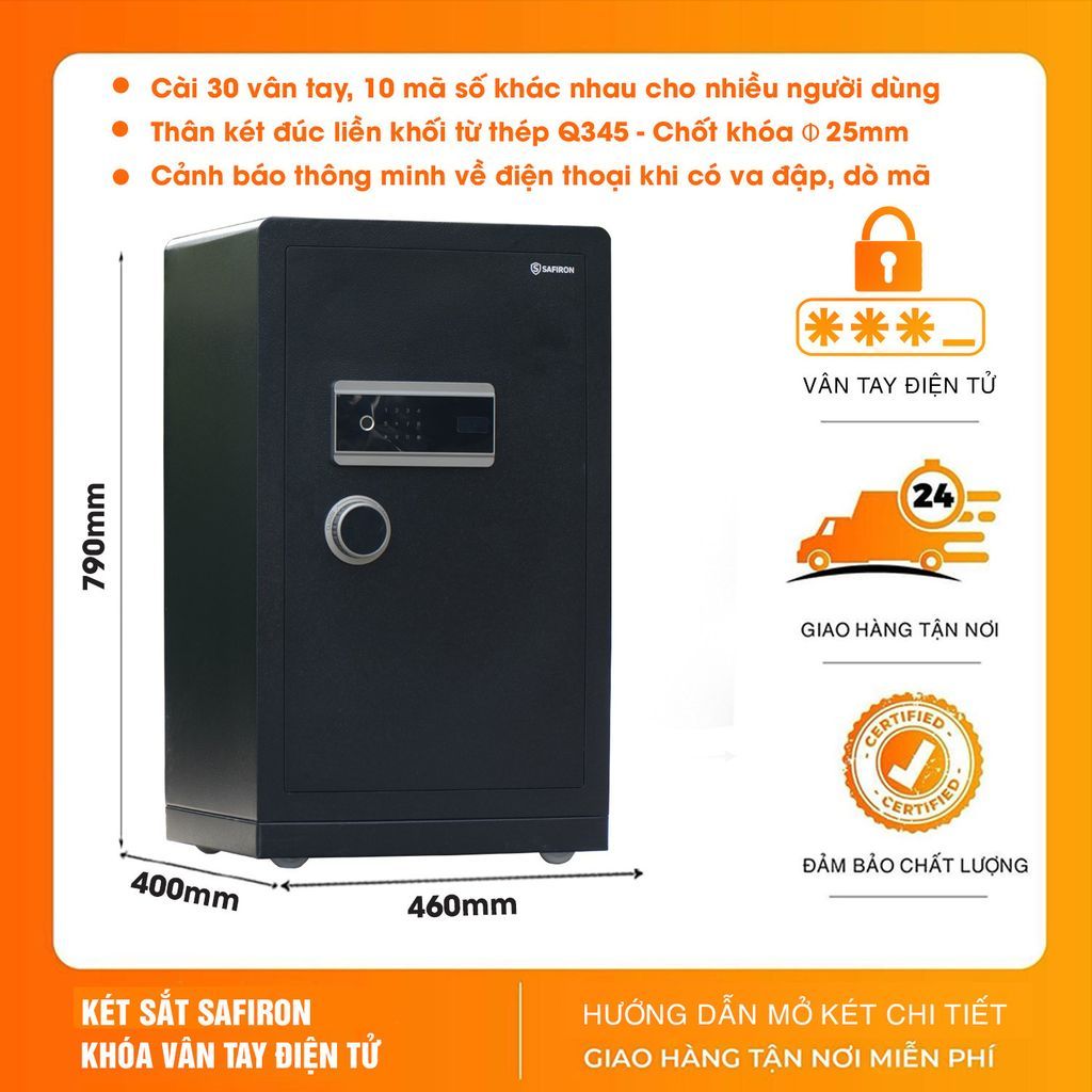 [FREESHIP] Két Sắt Thông Minh Safiron 80LS Vân Tay Điện Tử, Kết Nối APP Điện Thoại - Bảo Hành 6 Năm 