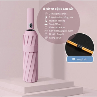 Dù che mưa 24 nan cao cấp, đóng mở tự động bằng nút bấm, Ô che nắng chống tia UV và chống thấm nước