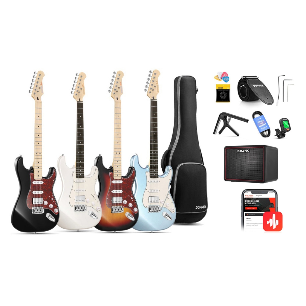 Combo Đàn Guitar Điện Donner DST152 Stratocaster HSS Pack Nux Mighty Lite BT MKII