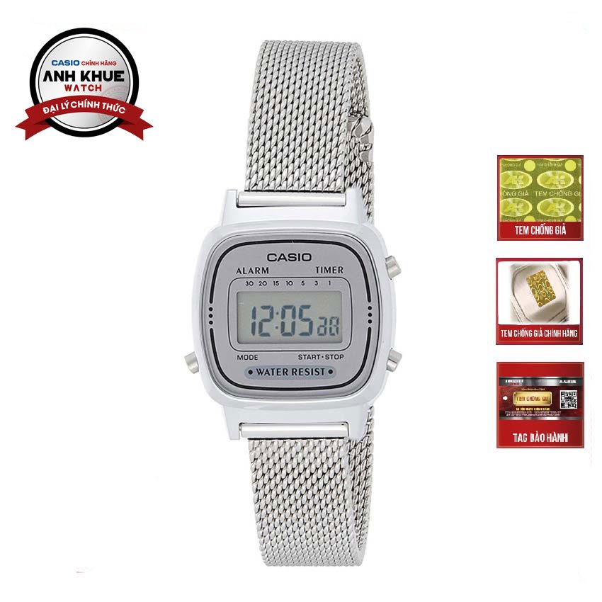 Đồng hồ điện tử nữ Casio LA670WEM-7DF dây lưới kim loại