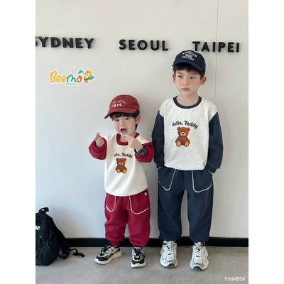 Set nỉ raglan cho bé trai Beemo in hình gấu teddy vải nỉ 2 da cho bé trai từ 9-24kg 5384BDK