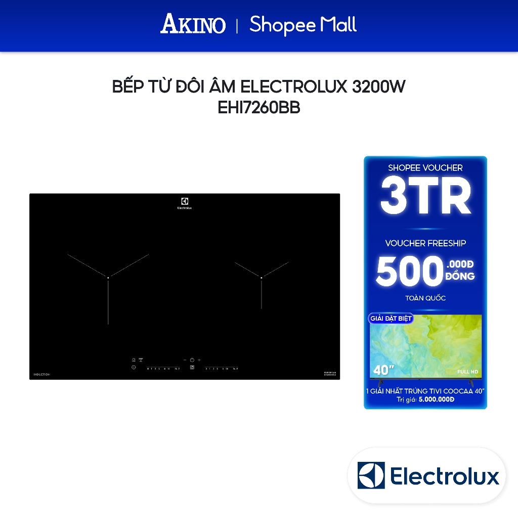 [Chỉ giao hàng HCM] Bếp từ đôi âm Electrolux EHI7260BB 3200W - Bảo hành chính hãng