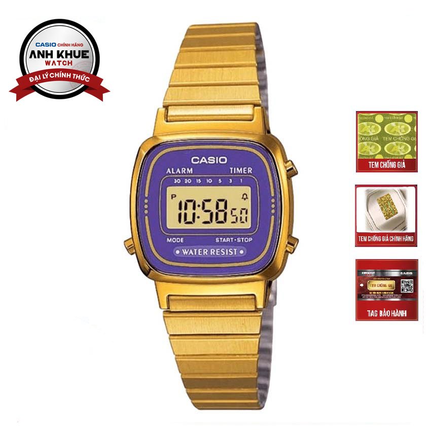 Đồng hồ điện tử nữ Casio LA670WGA-6DF dây kim loại