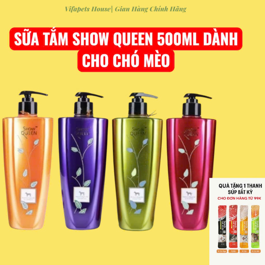 Sữa Tắm Chó Mèo Show Queen 500ml Cao Cấp – Khử Mùi, Làm Sạch Sâu, Lông Mượt Thơm Lâu