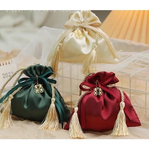 Túi Dây Rút Vải Satin  Quà Tặng Cưới Hộp Kẹo Có Dây Ngọc Trai Trang Trí -TÚI TOTE