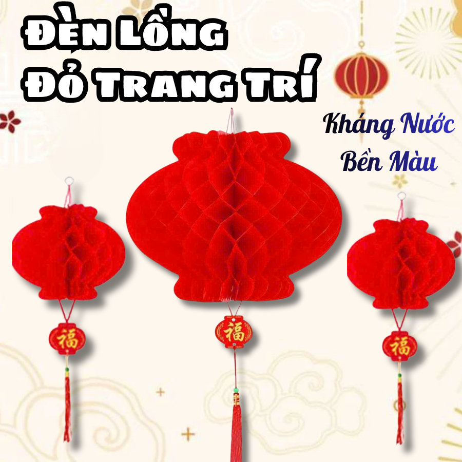 Lồng đèn tổ ong mini trang trí Tết, Đèn lồng chống nước làm bằng nilon dày dặn, Đèn lồng trang trí T
