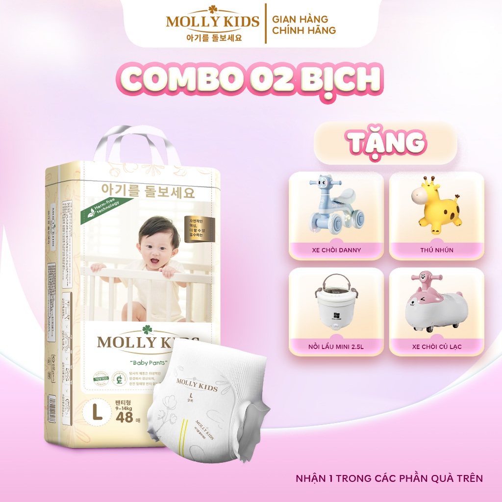 [COMBO 2 BỊCH CÓ QUÀ] Tã Bỉm MOLLY KIDS CHÍNH HÃNG, Bỉm Dán/Quần Thấm Hút Tốt, Chống Hăm, Chống Tràn