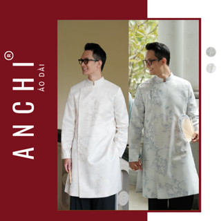  Áo Dài Cách Tân Nam Dương Vũ Vải Gấm Họa Tiết Mai Vàng Có Đệm Cầu Vai Cúc Bấm Ẩn - Áo Dài ANCHI 