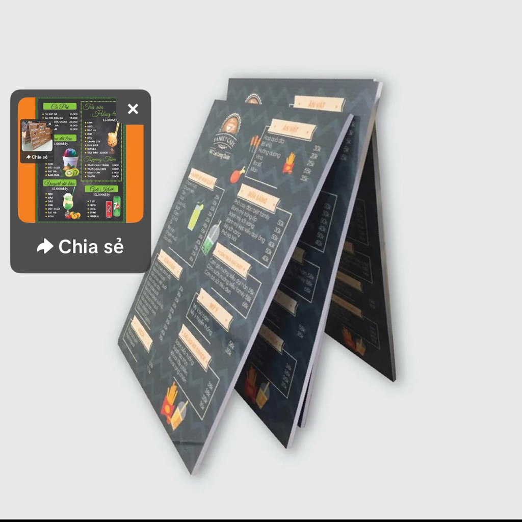 in menu các loại chất liệu bồi fomex - ép plastic - menu nhựa