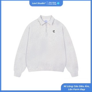  Áo Sweater Zip Lavi Studio Nỉ Lông Cáo  Logo thêu áo nỉ dài tay cổ bẻ khóa kéo 