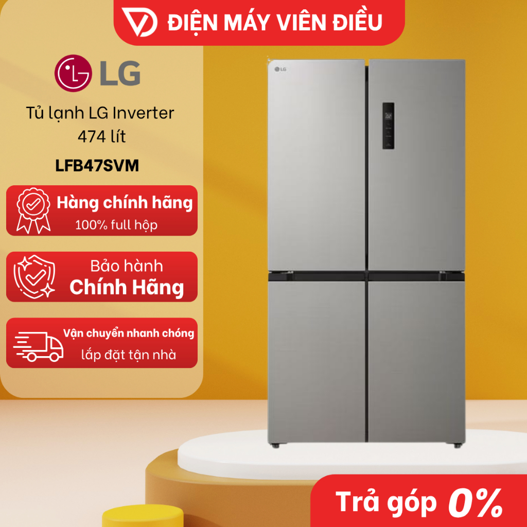 [FREESHIP NGHỆ AN] LFB47SVM - Tủ lạnh LG Inverter 474 lít LFB47SVM làm lạnh nhanh tiết kiệm điện