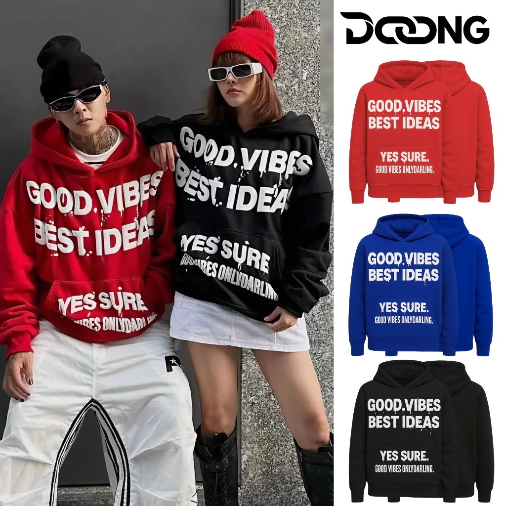 [XẢ HÀNG] Áo Khoác NỈ HOODIE GOOD VIBES IN NỔI Chất Nỉ Bông BM295, Áo Khoác hoodie zip Unisex nam nữ