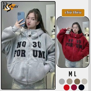  Áo Khoác Nỉ Boxy Dáng Lửng Chất Nỉ Dày Dặn Thêu Chữ Nón To 2 Nút Bấm Form Rộng Basic Năng Động Chống Nắng  RUSY 