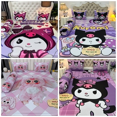 Mẫu Kuromi. Bộ ga giường thun lạnh Hyco (áo gối ôm khoá kéo)