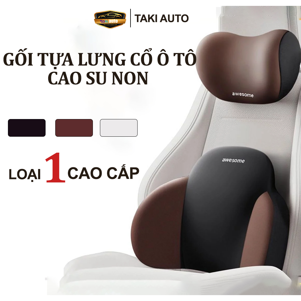Gối tựa đầu ô tô Awesome - Gối cao su non nỉ, tựa lưng xe hơi, gối kê cổ công thái học êm ái hỗ trợ 