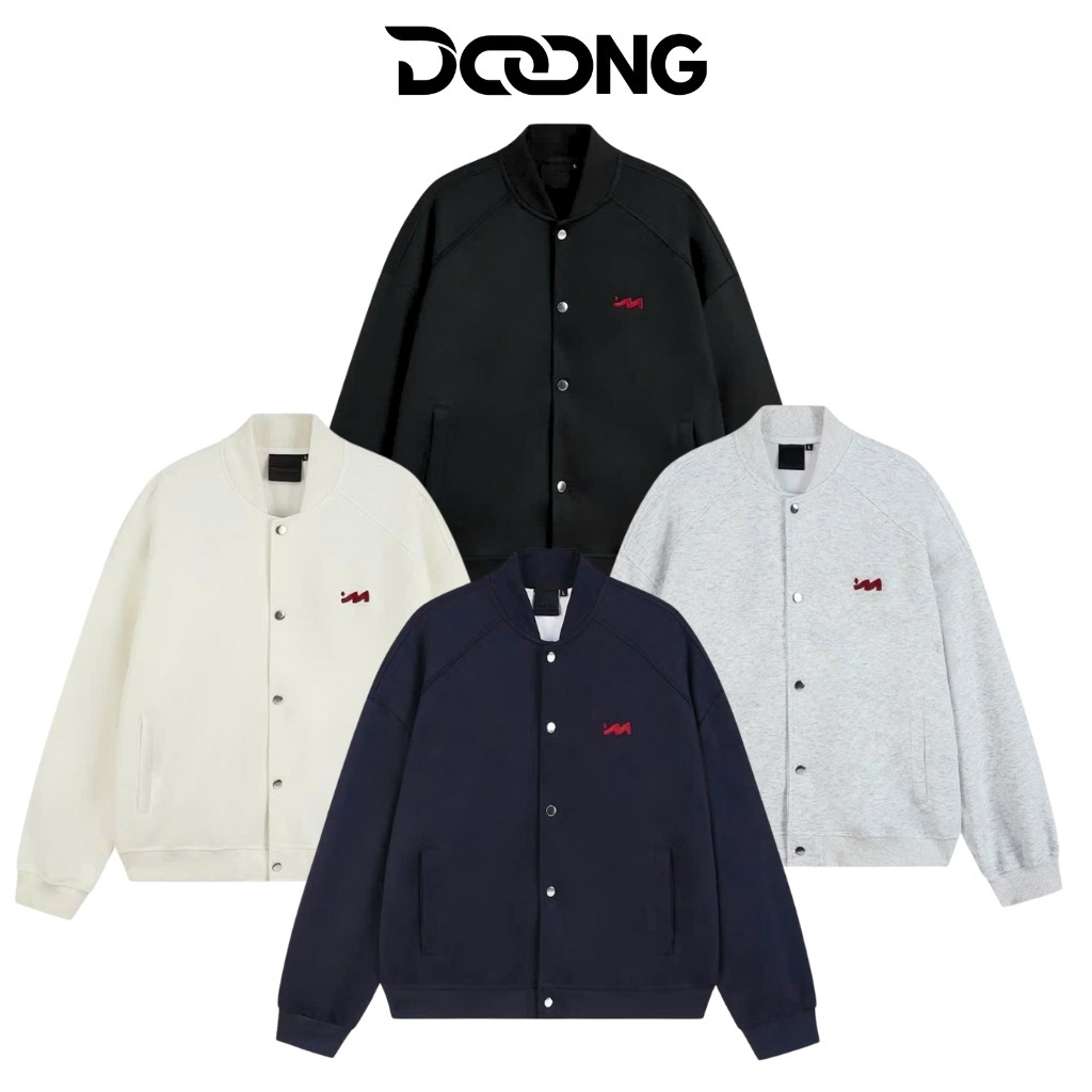 Áo Khoác NỈ BOMBER THÊU LOGO Chất Nỉ Nhung Có Cúc Bấm KN24, Áo Khoác nỉ Unisex nam nữ Có Túi DOONG