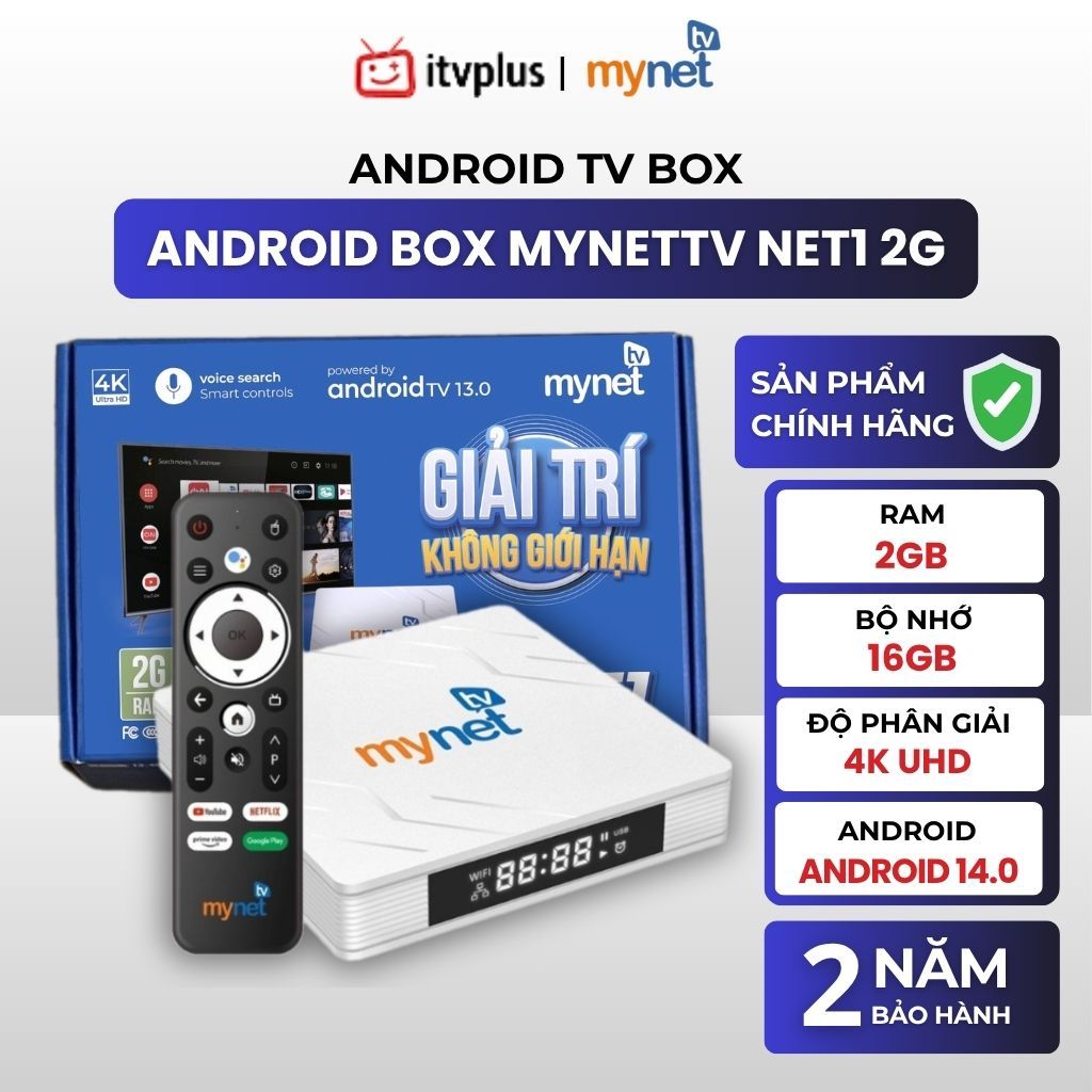 Android TV Box MYTV NET1 2G/4G - Rom 16G/32G, Android 13 - Điều khiển Giọng nói, Youtube, TV Online