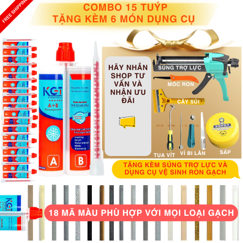 [KGT] [Mua 15 Tặng 6 món dụng cụ] Combo 15 tuýp keo chà ron KGT chít mạch KGT expoxy chống thấm