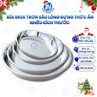  Đĩa inox trơn Sâu Lòng đựng thức ăn,Hàng Dày Cao Cấp,đa năng 20-28cm phong cách Hàn Quốc 