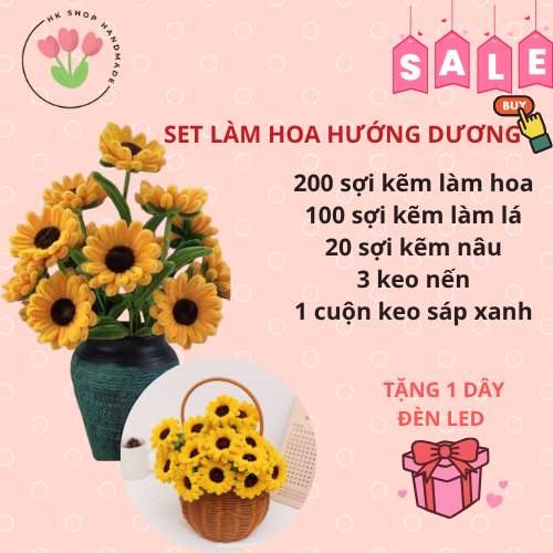 Set Nguyên Liệu Làm Hoa Hướng Dương 15 20 Bông Kẽm Nhung Handmade Trang Trí Decor DIY Dừa Store
