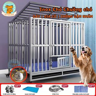  🐶 Chuồng Chó Inox Có Bánh Xe Chuồng nuôi Chó Cưng Inox có khay Đệm Chân - Size Đại Cho Chó Lớn 