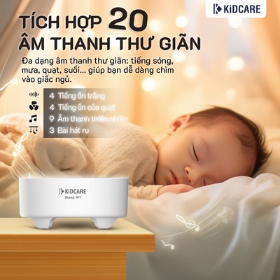 Máy tạo tiếng ồn trắng Kidcare Sleep W1 | Tích hợp 20 âm thanh | Có đèn ngủ | White noise machine