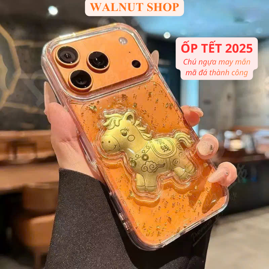 Ốp lưng Tết 2026 vàng may mắn - ốp lưng trong nhũ vàng không ố lưng – Full iPhone 11–17 Pro Max (Có dây / Không dây)