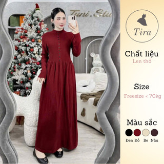  Váy bầu TIRA MAMA M289 Váy len lông thỏ Váy babydoll đi tiệc sang chảnh Váy suông dài cổ trụ 