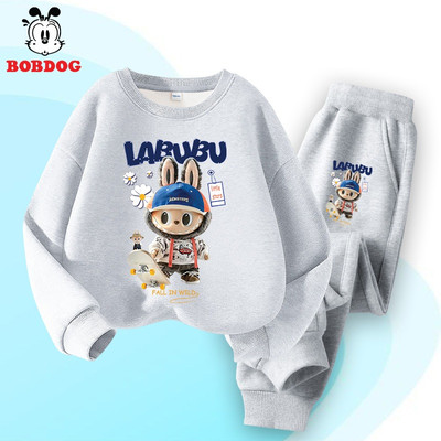 Bộ quần áo thu đông dài tay cho bé trai BOBDOG chất liệu nỉ da cá ấm áp in hình Labubu cute MX-KS42
