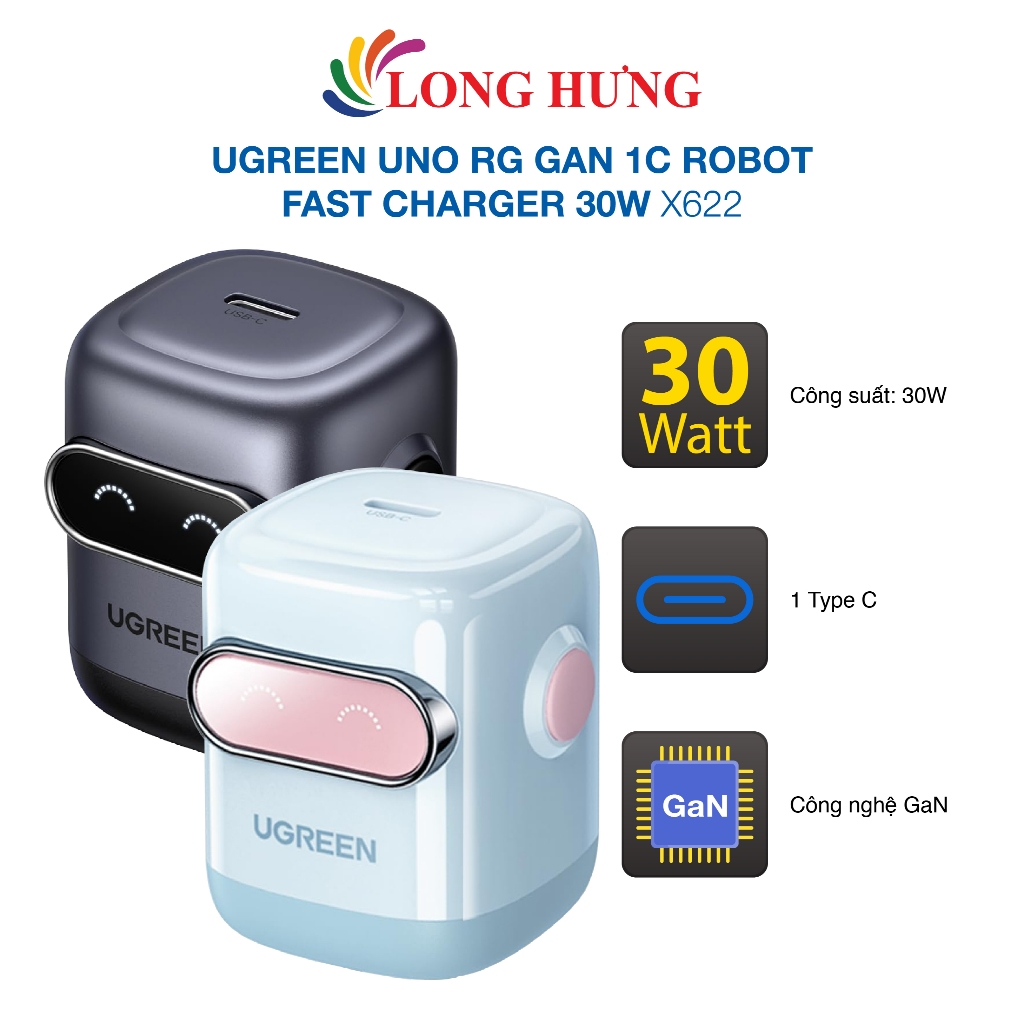 Cốc sạc Ugreen Uno RG GaN 1C Robot Fast Charger 30W X622 - Hàng chính hãng