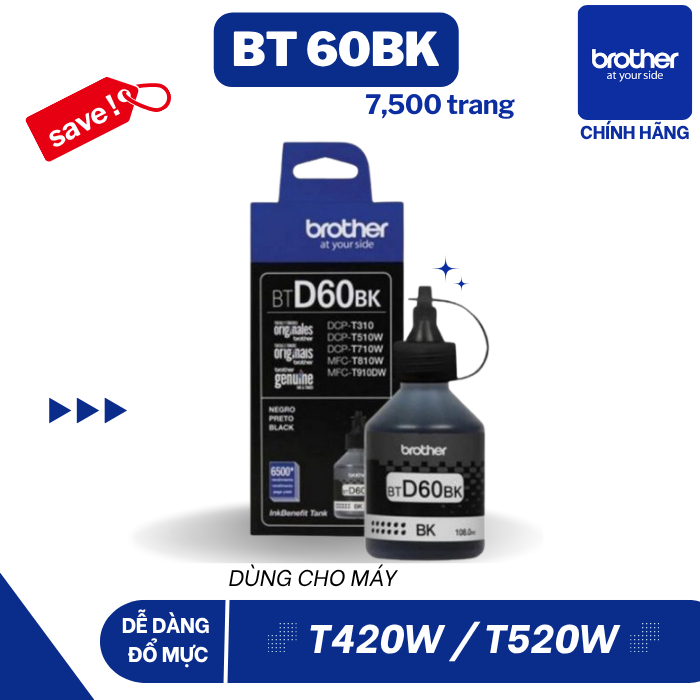 Mực Đen cho máy T420W/T520W Brother  [ BT60BK ]