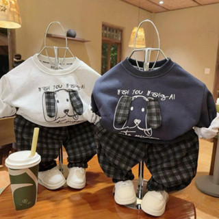   Đơn 299k Tặng Kính  Bộ Quần Áo Thu Đông TAI CÚN Cho Bé Trai Chất Vải Nỉ Ép 2 Da Siêu Ấm Hà Duyên Kids 