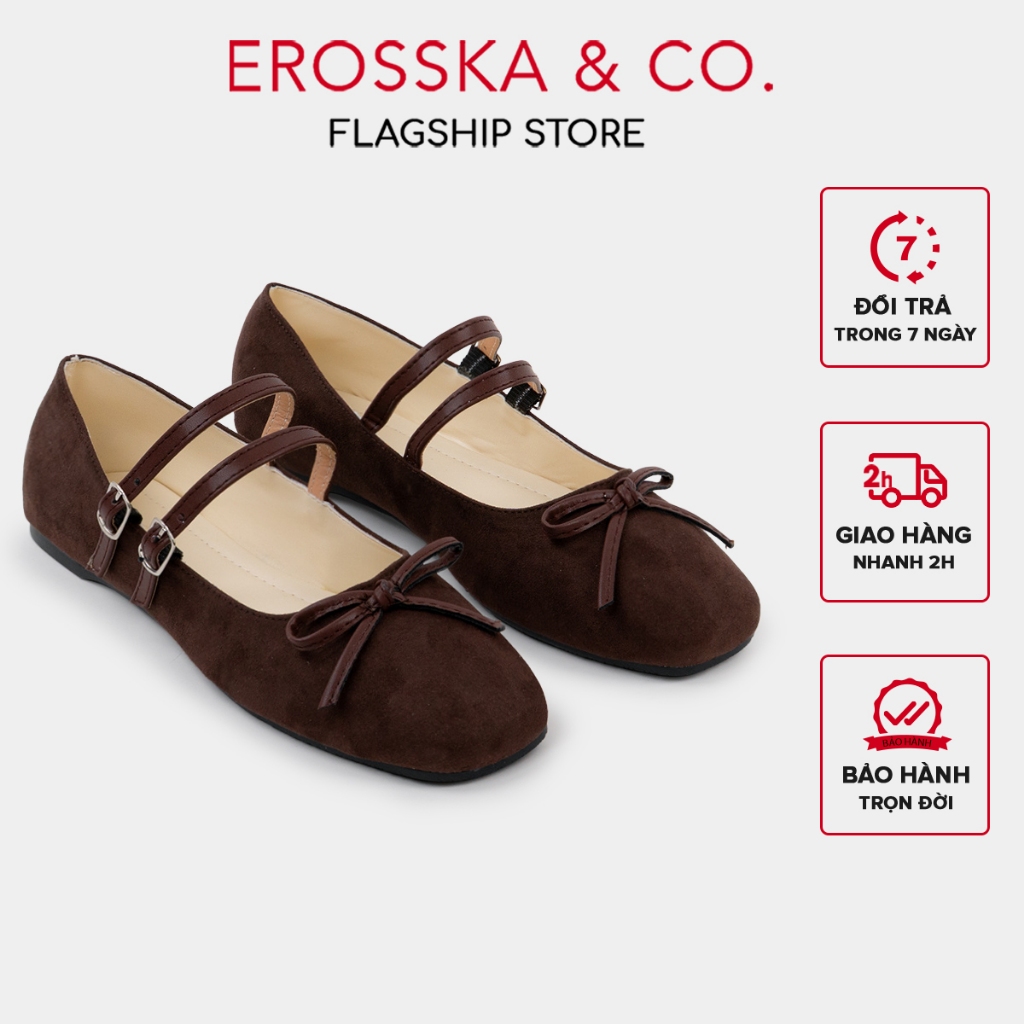 Erosska - Giày búp bê chấm bi kiểu dáng balletcore hottrend màu đen chấm bi - EL086