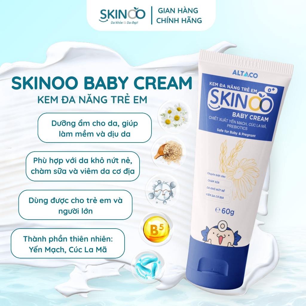 Kem Dưỡng Ẩm Cho Bé Đa Năng Skinoo 60g, Làm Mềm, Dịu Da, Phù Hợp Cho Chàm Sữa, Viêm Da Cơ Địa, Da Khô Nứt Nẻ